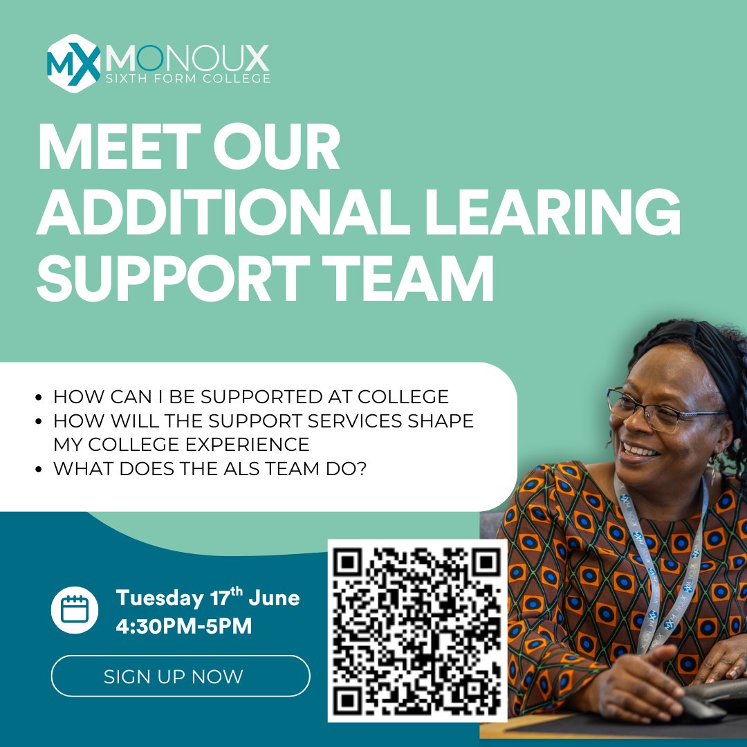 🧠💬 Need a little extra support to thrive at college?
Come meet our Additional Learning Support (ALS) Team and find out how we’re here to help you succeed.

#MXWebinar #StudentSupport #AdditionalLearningSupport #ALSAtCollege #InclusiveEducation