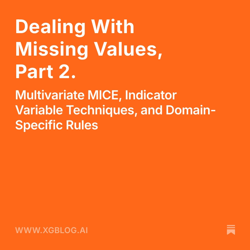 Continuing my series of posts on handling missing values in data science and machine learning. In this installment we talk about multivariate imputation, indicator variable technique, and domain-specific rules. (Link in the first comment.)