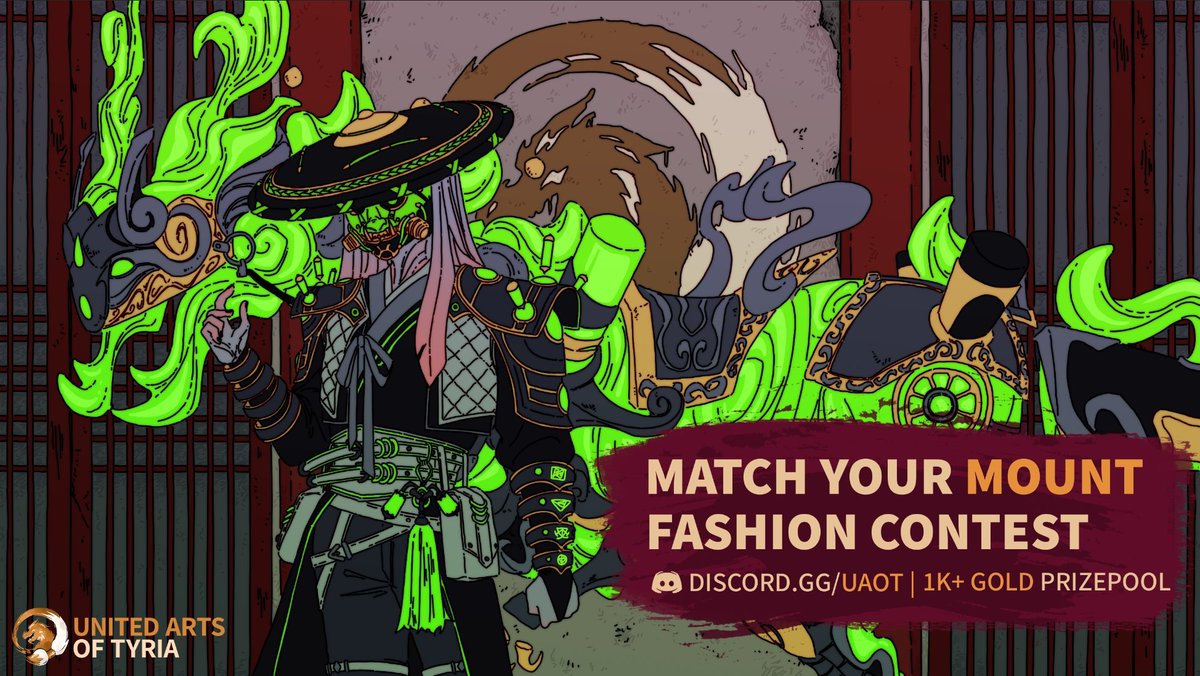 "Match your mount" Discord Fashion Contest!👗🐲
1000+ Gold total prize pool! 
🥇1st place: 500g 
🥈2nd place: 350g  
🥉3rd place: 150g  
🏅4th BLC skin 
🏅5th BLC skin 
🏅6th BLC skin

 ▶️ discord.gg/uaot

Art by Ennun!