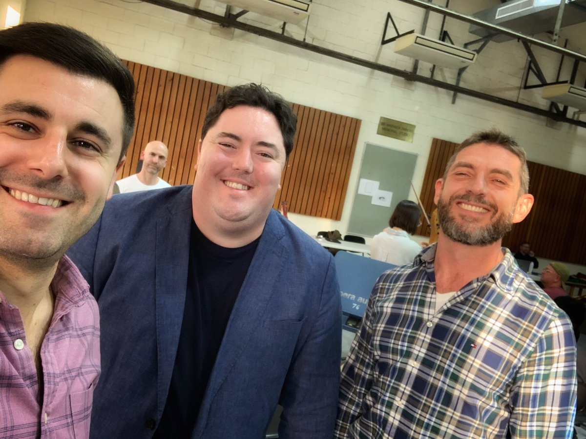 nickdinopoulos's tweet photo. A thrill to work with iconic Sydney basses Anthony Mackey and Andrew O’Connor this past month. Here we are at this afternoon’s @pinchgut sitzprobe. Netia Jones’ production of The Fairy Queen by Purcell opens this week at the majestic Walsh Bay. https://t.co/Pi5xxdPVBu https://t.co/Bqh4fgRAUf