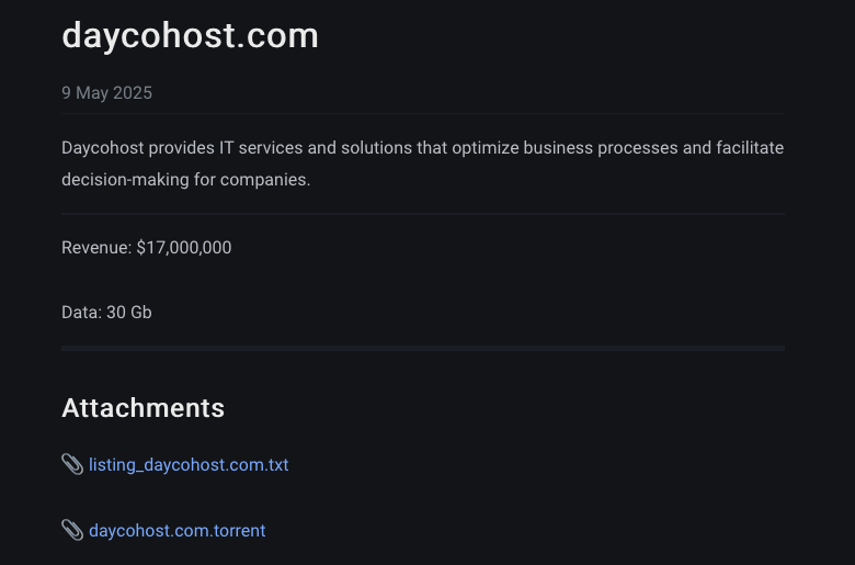 _venarix_'s tweet photo. On June 01, the #JGroup ransomware gang claims to have hacked #Daycohost (@daycohost), a technology company based in Caracas, Venezuela 🇻🇪. Daycohost provides data center, cloud computing, and infrastructure services.

Stay informed, monitor cyber threats, and sign up for free on #VenariX 👉 https://t.co/bgVoqcEHEN

#CyberAttack #Valencia #Carabobo #DaycoTelecom #CloudComputing #DataCenter #CyberSecurity #Telecom #infosec #ciberataque