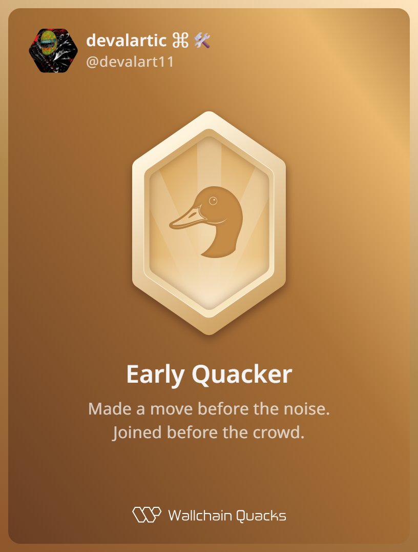 devalart11's tweet image. Just unlocked the Early Quacker on @wallchain_xyz 🏆

How cool is that?

Feels great to have my contributions recognized.

How’s Wallchain Quacks been treating you so far?

Not on board yet? Drop a comment for an invite 👇🦆