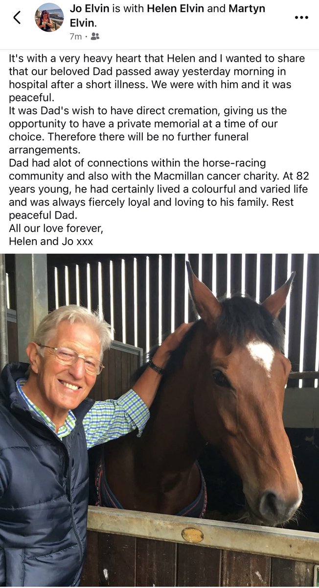 I have just had the heartbreaking news that our good racing friend <a href="/ElvinMartyn/">Martyn Elvin</a> has sadly passed away after a short illness. Picture the post his daughters posted on Facebook. 💔🏇🏻💔🏇🏻💔🏇🏻💔