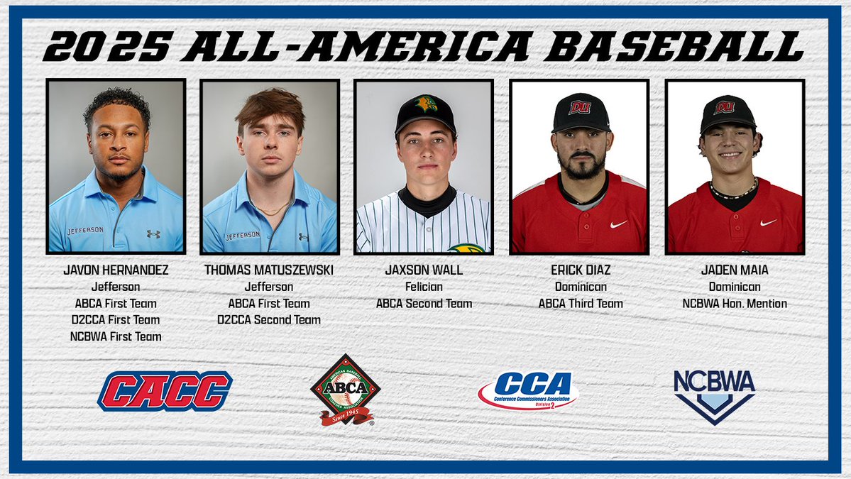 Central Atlantic Collegiate Conference (@cacc01) on Twitter photo CACC claims five 2025 All-America selections in baseball; <a href="/JeffersonBSB_/">Thomas Jefferson University Baseball</a> 's Hernandez is consensus First-Team selection.
caccathletics.org/news/2025/6/2/β¦ CACC claims five 2025 All-America selections in baseball; <a href="/JeffersonBSB_/">Thomas Jefferson University Baseball</a> 's Hernandez is consensus First-Team selection.
caccathletics.org/news/2025/6/2/β¦