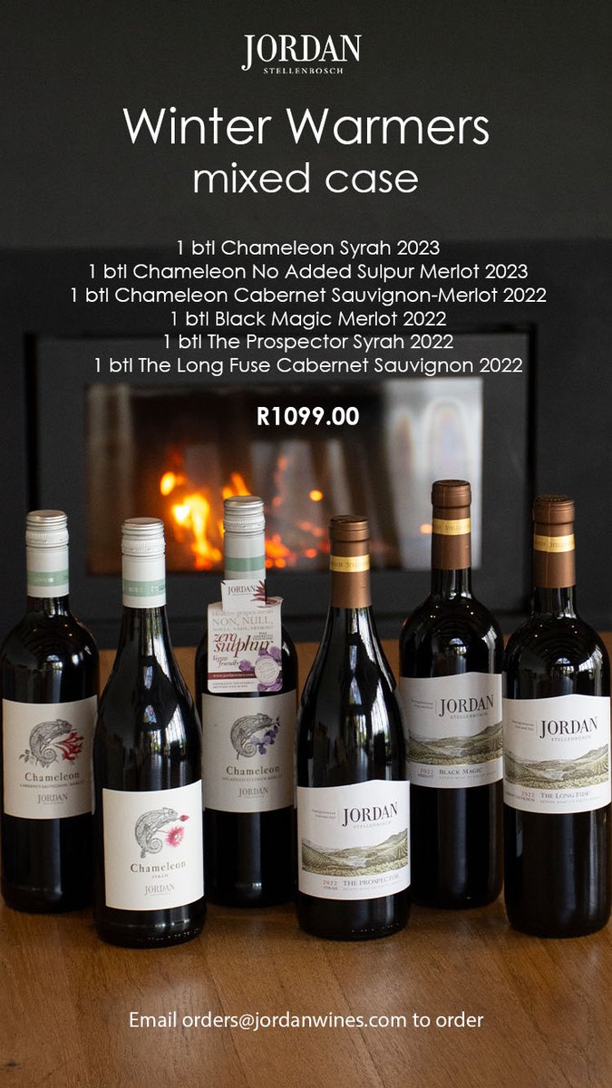 Jordan_Wines's tweet photo. Warm up this winter with 6 bold reds from Jordan Wine Estate 🍷🔥 Perfect for fireside moments or hearty meals—all for just R1099! Limited stock available. Shop now: https://t.co/6Ku3oJwQpa | WhatsApp us: +27 71 416 2824 #premiumatplay https://t.co/1Qbk9rOmFq