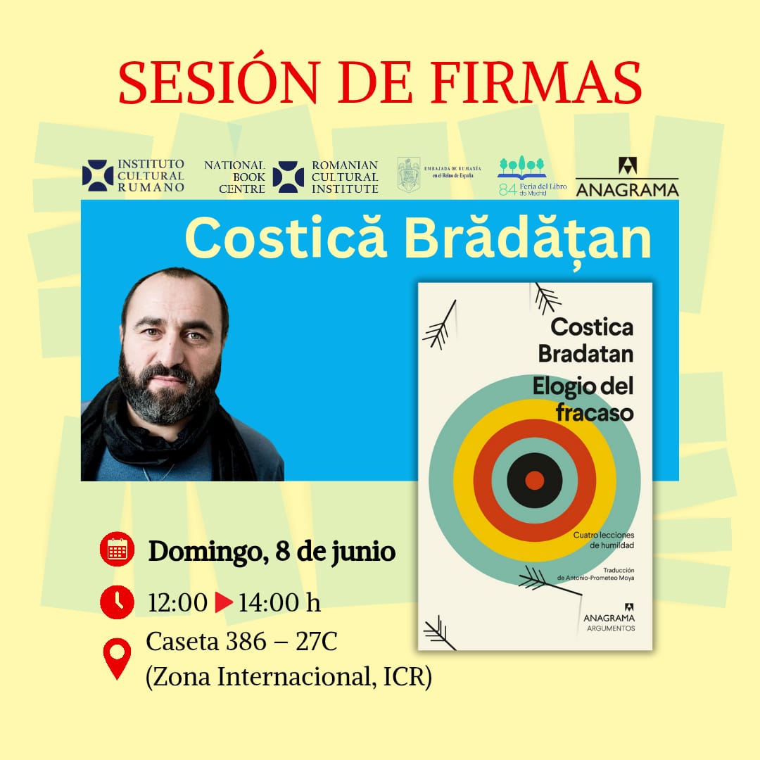 Instituto Cultural Rumano (@culturarumana) on Twitter photo ๐๏ธ Sesiรณn de firmas en nuestra caseta 3โฃ8โฃ6โฃ-2โฃ7โฃC, en la <a href="/FLMadrid/">Feria del Libro de Madrid</a>
๐๐จ๐ฌ๐ญ๐ข๐๐ฬ ๐๐ซ๐ฬ๐๐ฬ๐ญฬฆ๐๐ง
๐D, 8 JUN, 12.00 - 14.00 h.
Rumanรญa en la 84ยช ediciรณn de la Feria del Libro de Madrid (icr.ro) ๐๏ธ Sesiรณn de firmas en nuestra caseta 3โฃ8โฃ6โฃ-2โฃ7โฃC, en la <a href="/FLMadrid/">Feria del Libro de Madrid</a>
๐๐จ๐ฌ๐ญ๐ข๐๐ฬ ๐๐ซ๐ฬ๐๐ฬ๐ญฬฆ๐๐ง
๐D, 8 JUN, 12.00 - 14.00 h.
Rumanรญa en la 84ยช ediciรณn de la Feria del Libro de Madrid (icr.ro)