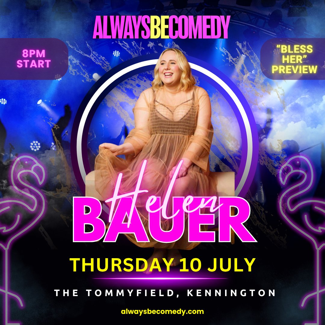 New newsletter just sent. Includes a just-added spesh guest, a "Not Very" (his words) Spesh Guest, Harriet Kemsley, Seann Walsh, Sunil Patel, Bridget Christie, this shrine to Helen Bauer and a whole host more. Please check your junk! alwaysbecomedy.com 🩷💛