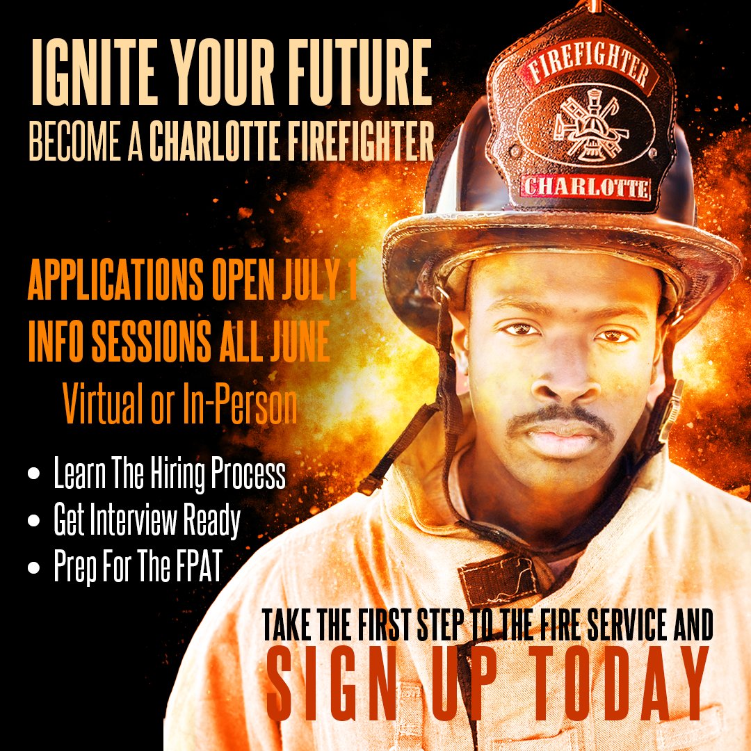 Becoming a Charlotte firefighter starts with a single step, and we're here to help you take it.

Our info sessions are happening throughout June, both in person and online. You'll get real answers from real firefighters, learn how to prepare, and feel confident when applications