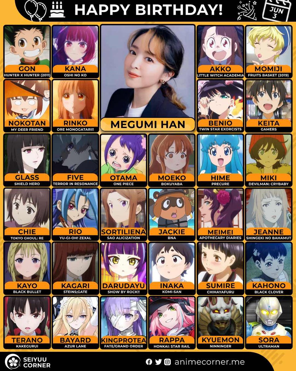 Seiyuu Corner (@seiyuucorner) on Twitter photo Happy 36th birthday Megumi Han! 🎉
Join us in wishing her all the best <a href="/han_meg_han/">潘めぐみ💎MEGUMI HAN⁷</a>
#MegumiHan #潘めぐみ Happy 36th birthday Megumi Han! 🎉
Join us in wishing her all the best <a href="/han_meg_han/">潘めぐみ💎MEGUMI HAN⁷</a>
#MegumiHan #潘めぐみ