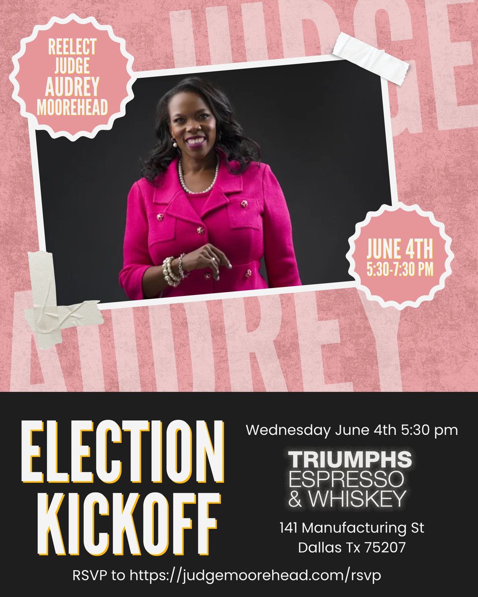 Audrey4Judge's tweet photo. Excited and honored to run for re-election to Dallas County Criminal Court #3. https://t.co/EgTMD3CVRV
You are cordially invited to network with some great people! https://t.co/69Pte0cVwf