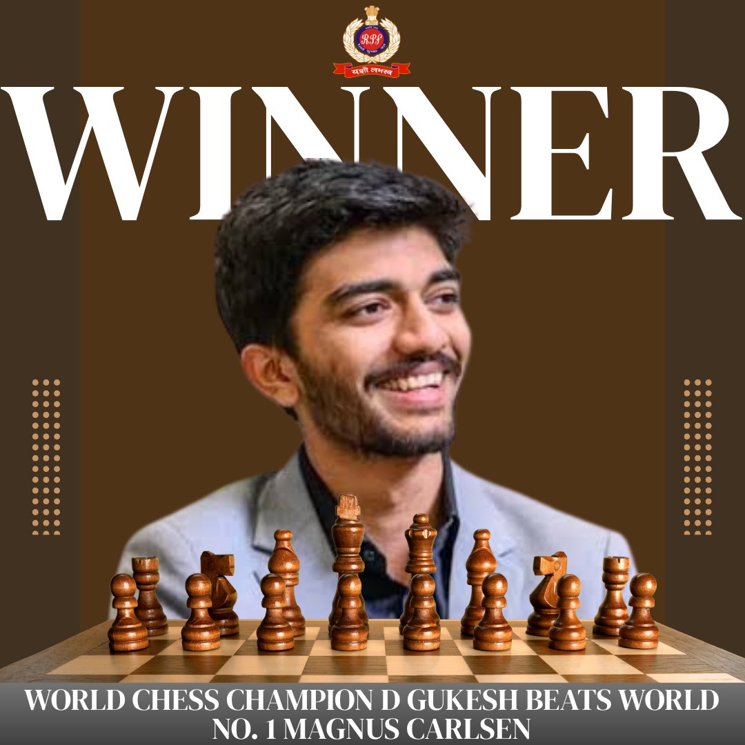 RPF_INDIA's tweet image. @RPF_INDIA congratulates D Gukesh on his historic maiden classical win over Magnus Carlsen at #NorwayChess2025!
Well played, Champion!

#GukeshD #WorldChampion #Chess #TeamIndia #NorwayChess