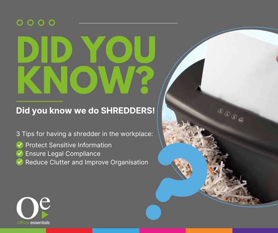 connectwithOE's tweet image. No shredder in your workplace? It might be time to change that! 🗂️🔒 Talk to our expert team today – we’re here to help!
📲 - 0845 456 9601
store.office-essentials.co.uk/product/list/?…
#office #shredder #officework #officessentials