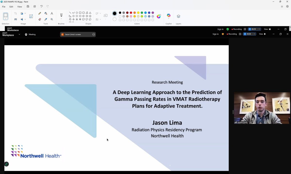 Last but not least, Jason Lima (NW Phys Resident) presented his AI research project titled "A Deep Learning Approach to the Prediction of Gamma Passing Rates in VMAT Radiotherapy Plans for Adaptive Treatment." Jason is also a graduate of Hofstra Med Phys program, Class of 2024.