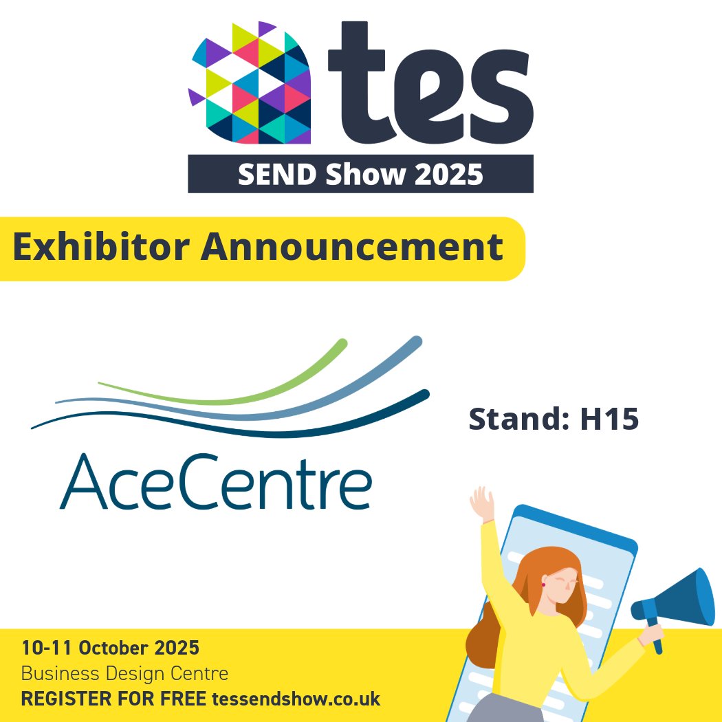 Tes SEND Show (@sendshowuk) on Twitter photo We're excited to welcome <a href="/AceCentre/">Ace Centre</a> to #TesSENDShow2025! 🥳
🔗Find out more here 👉acecentre.org.uk
🎟️Register for free here 👉ow.ly/of5G50VVwPp We're excited to welcome <a href="/AceCentre/">Ace Centre</a> to #TesSENDShow2025! 🥳
🔗Find out more here 👉acecentre.org.uk
🎟️Register for free here 👉ow.ly/of5G50VVwPp