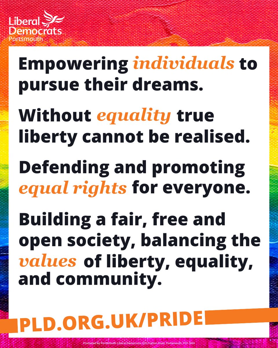 Portsmouth Lib Dems 🔶️ (@portsmouthld) on Twitter photo The countdown has started as we get ready for Portsmouth Pride and UK Pride on Saturday! Equality has also been a core value for <a href="/LibDems/">Liberal Democrats</a> in Portsmouth and across the UK, because we know that without real equality we can't build a better future
pld.org.uk/pride The countdown has started as we get ready for Portsmouth Pride and UK Pride on Saturday! Equality has also been a core value for <a href="/LibDems/">Liberal Democrats</a> in Portsmouth and across the UK, because we know that without real equality we can't build a better future
pld.org.uk/pride