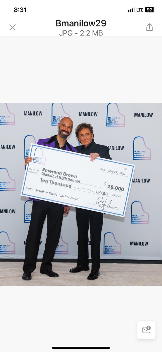 principalbarr's tweet photo. Congrats to @ClassicalHSPVD Mr. Emerson Brown for receiving top honors from the @barrymanilow Manilow Music Project for being top music educator im PVD! Congrats and Go Purple!! @pvdschools https://t.co/mpls0KHDsB