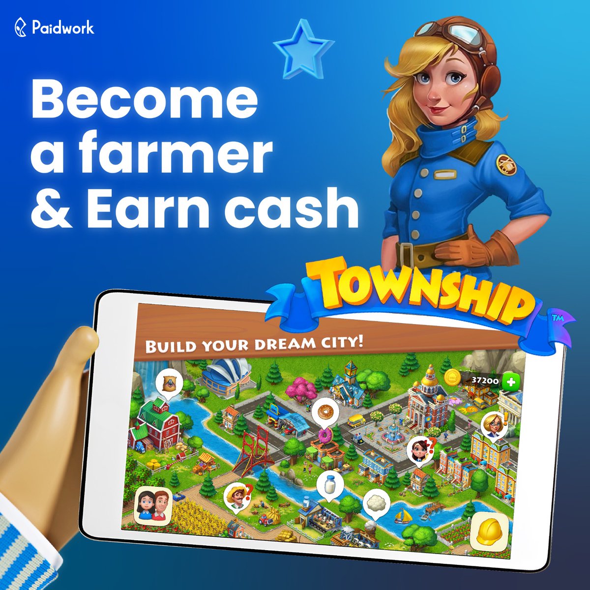Build your dream farm in Township and earn cash along the way. 
 Ready to turn fun into funds? Join Paidwork today.

#Paidwork #MobileGaming #PlayToEarn