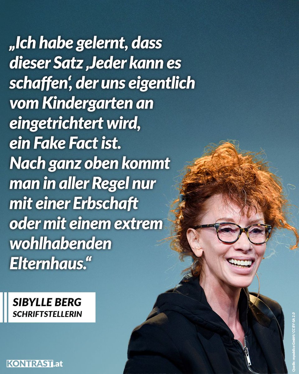 Sibylle Berg räumt mit dem Mythos auf, dass jeder Mensch viel erreichen kann, wenn er sich nur hart genug anstrengt. Sie fordert eine gleichberechtigte, feministische Politik. 

Am 2. Juni 1962 wurde Sibylle Berg geboren.