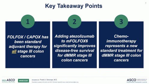 🚨 ATOMIC trial #ASCO25: adj atezolizumab + mFOLFOX6 in stage III