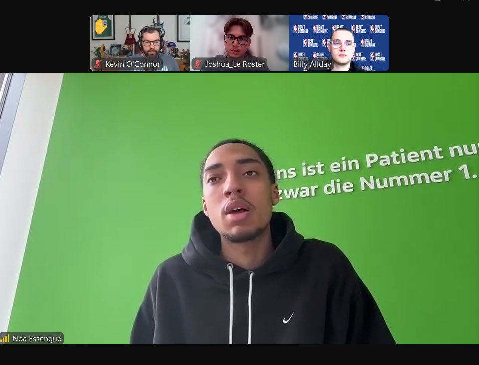 Noa Essengue répond à nos questions pour <a href="/Le_Roster/">Le Roster</a> !

Il ne ressent pas de pression pour la Draft, mais il préfère jouer pour une équipe compétitive. Il n’a pas eu de contact avec les Wizards jusqu’à présent.

Il ne pense pas être sélectionné pour l’EuroBasket cet été.