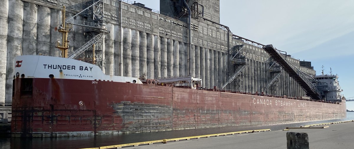 The Thunder Bay arrived Sunday afternoon to start loading corn/soybeans for a few hours till the rain started.  Loading has restarted again this morning.