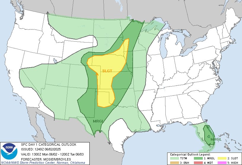 NWSSPC's tweet image. 7:51am CDT #SPC Day1 Outlook Slight Risk: from southern/central High Plains across the central Plains into southwestern MN spc.noaa.gov/products/outlo…