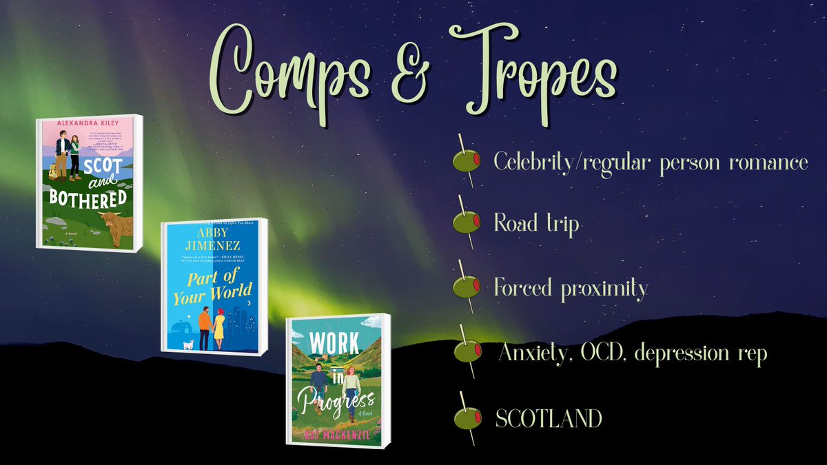 On her dream vacation to Scotland, Olive runs into her celebrity crush, Oliver Allan, who becomes her tour guide of his home country. This leads The Olives on a journey of healing and heart-fluttering romance, with a dash of Scottish magic.

#draftingpit #a #rc #r