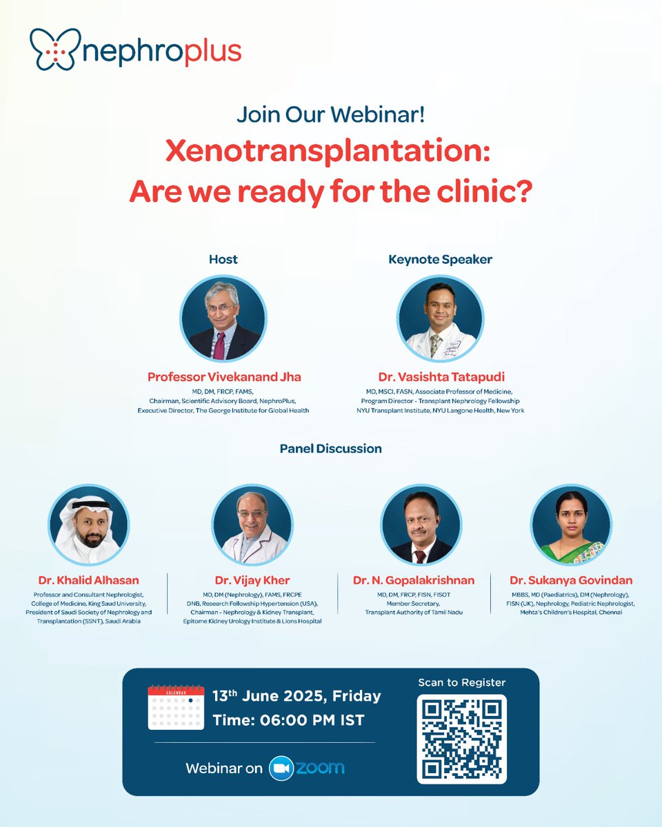 NephroPlus (@nephroplus) on Twitter photo Join us for a powerful session on Xenotransplantation: Are we ready for the clinic? Join experts to explore the readiness, ethics, and future of organ transplantation.
<a href="/VijayKher8/">Vijay Kher</a> <a href="/vjha126/">Vivekanand Jha | विवेकानन्द झा</a> <a href="/GovindDrsuk/">Sukanya Govindan</a> <a href="/srigola751/">N Gopalakrishnan</a> <a href="/kamaldshah/">Kamal D Shah</a>
Add it to your calendar- forms.gle/qUXFCWvE3hVUSB… Join us for a powerful session on Xenotransplantation: Are we ready for the clinic? Join experts to explore the readiness, ethics, and future of organ transplantation.
<a href="/VijayKher8/">Vijay Kher</a> <a href="/vjha126/">Vivekanand Jha | विवेकानन्द झा</a> <a href="/GovindDrsuk/">Sukanya Govindan</a> <a href="/srigola751/">N Gopalakrishnan</a> <a href="/kamaldshah/">Kamal D Shah</a>
Add it to your calendar- forms.gle/qUXFCWvE3hVUSB…