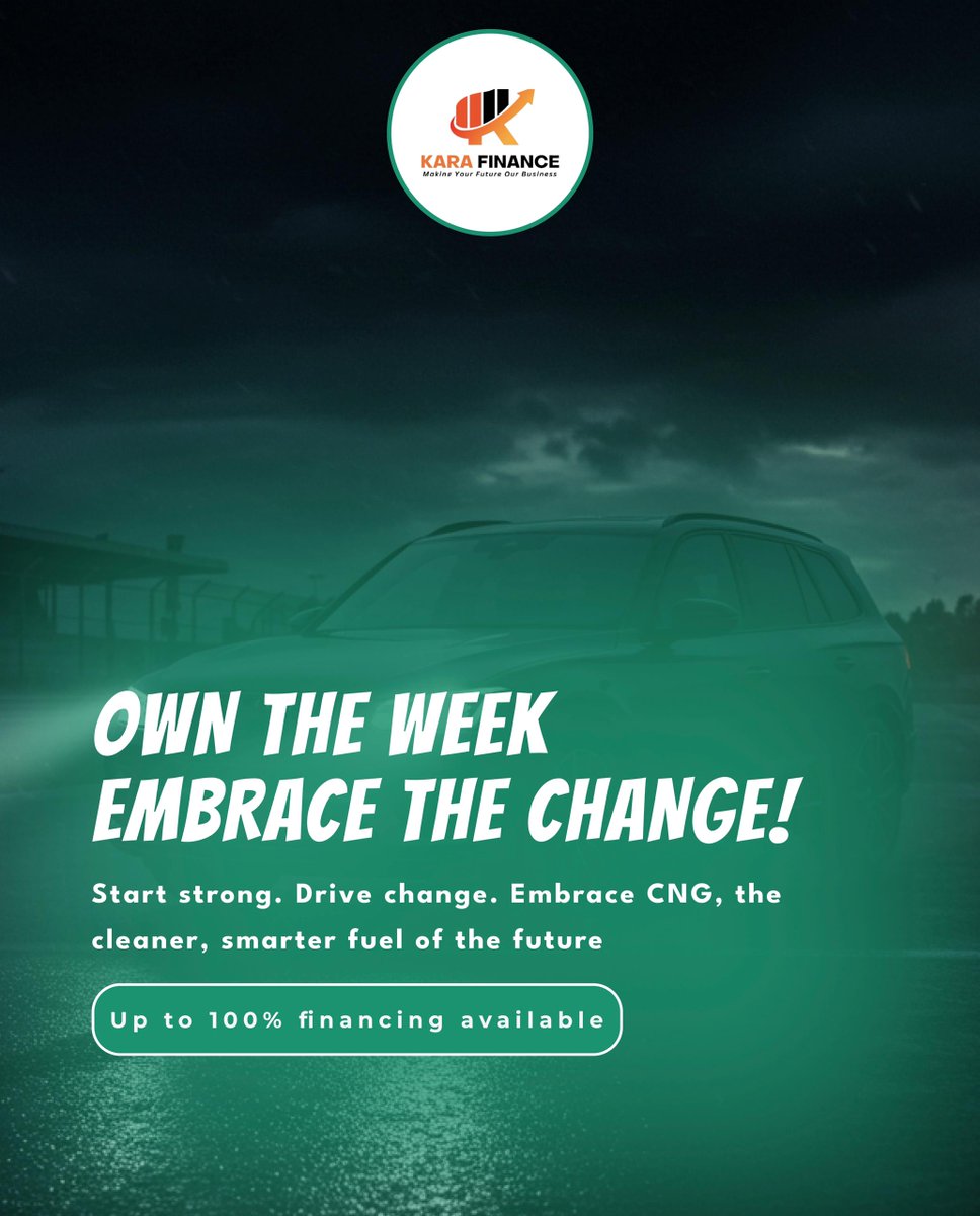 karacredit's tweet photo. Own the Week. Embrace the Change!
It’s time to drive smarter with CNG the cleaner, more efficient fuel of the future.
Start your week strong with up to 100% financing from Kara Finance. 🌍💡
📍Make the switch. Make a difference.
#CNG #GreenDrive #Finance #SmartFuel #jarvis #wike https://t.co/nkkEL8L2A1
