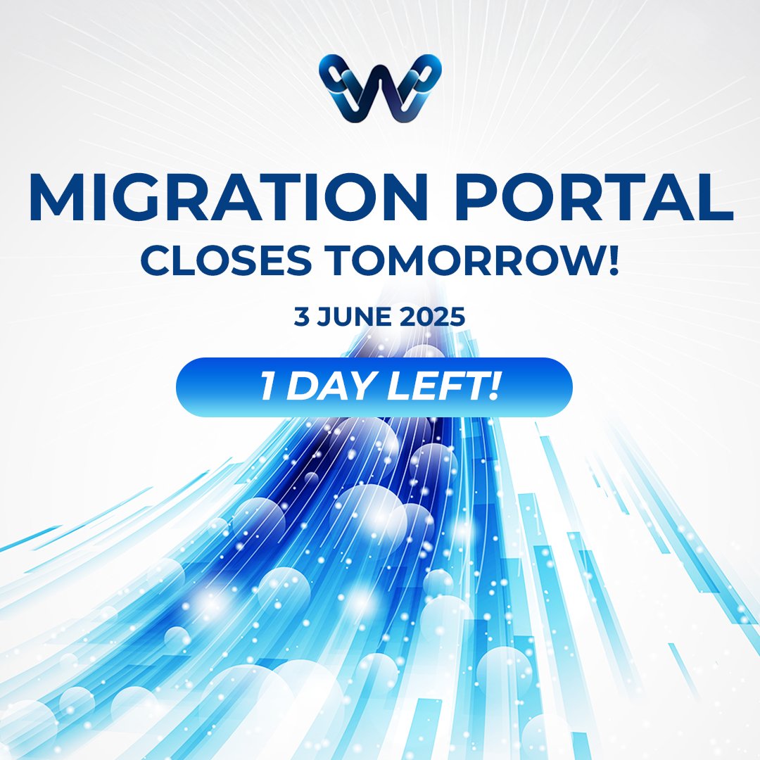WChainNetwork's tweet image. 🚨 Reminder: Final Day to Migrate! 🚨

The W Chain Migration Portal closes Tuesday, 3rd June 2025, 23:59 UTC.

If you haven’t migrated your $WCO yet, this is your last chance to move to the new Mainnet.

🔗 How and Why you should Migrate: w-chain.com/why-migration-…

⏳ Don’t…