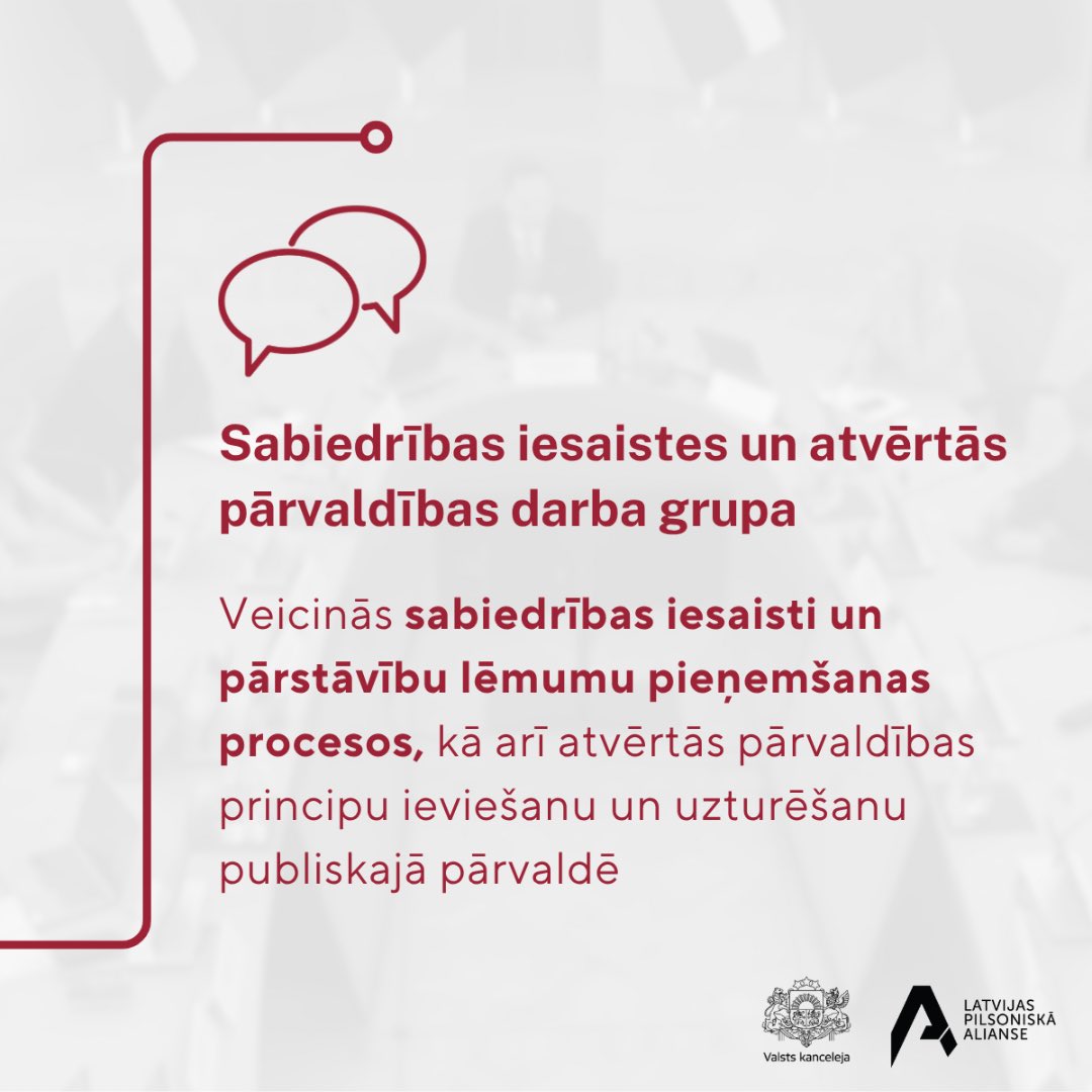 Apstiprināti pārstāvji Memoranda padomes darba grupām!
  
Pārstāvji apstiprināti šīm darba grupām:  
➡️ Satura plānošanas darba grupa;  
➡️ Finanšu (budžeta) un nodokļu darba grupa;   
➡️ Sabiedrības iesaistes un atvērtās pārvaldības darba grupa.

🔗 mk.gov.lv/lv/memoranda-d…