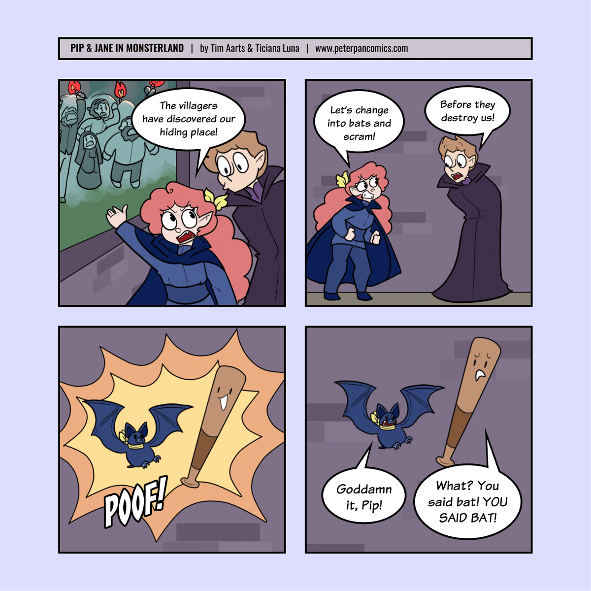 PeterPanComics's tweet photo. I bat you didn't see that one coming!
Read more Pip & Jane at https://t.co/SNJFu8Ds65
#pipandjane #vampire #vampires #vampirecomics #vampireparody #horror #horrorcomics #horrorparody #monsters #monstercomics #baseball #baseballbat #bat #bats #comics #webcomic #webcomics https://t.co/NI9qsTzoDZ