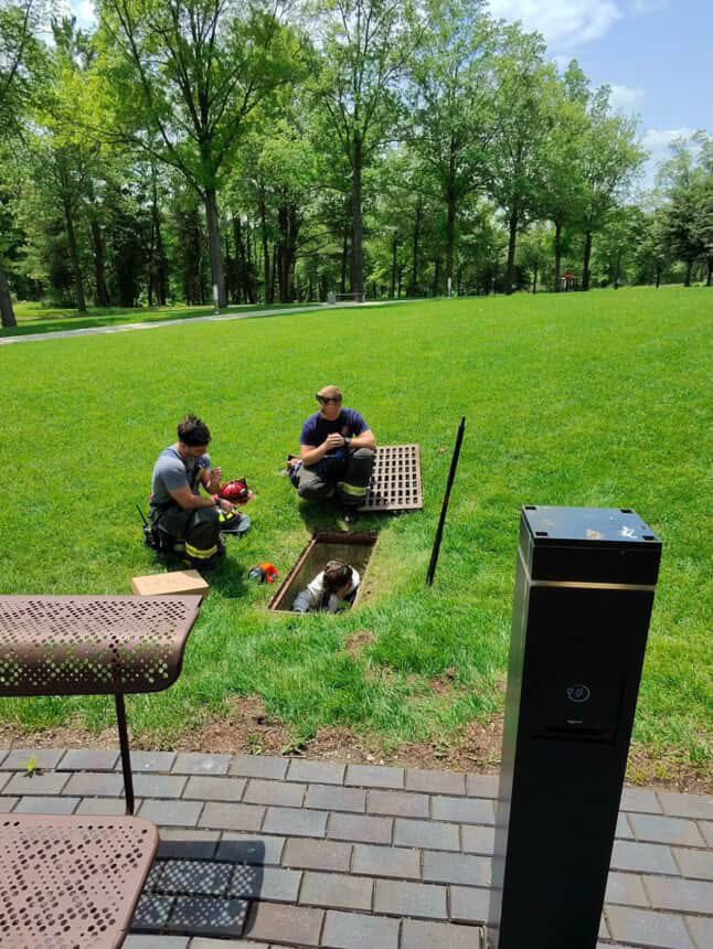 BerkeleyHghtsFD's tweet image. Yesterday, BHFD was dispatched to The Grove at Connell Park to assist in rescuing a young Northern Mockingbird that fell into a storm drain. Thanks to the quick & compassionate efforts of the crew, the fledgling was safely recovered & is now in the care of The Raptor Trust.