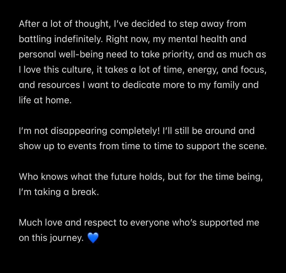 Seany B - Academy 25 Winner 🏆 (@seanybnorwich) on Twitter photo It’s been great making this comeback but unfortunately it’s time for me to step away for a while 💙
Shout out for everyone that supported me and thanks to <a href="/PremierBattle/">Premier Battles | The APEX</a> <a href="/DontFlop/">Don't Flop</a> for allowing me to make a comeback in the first place 🙌🙌 It’s been great making this comeback but unfortunately it’s time for me to step away for a while 💙
Shout out for everyone that supported me and thanks to <a href="/PremierBattle/">Premier Battles | The APEX</a> <a href="/DontFlop/">Don't Flop</a> for allowing me to make a comeback in the first place 🙌🙌