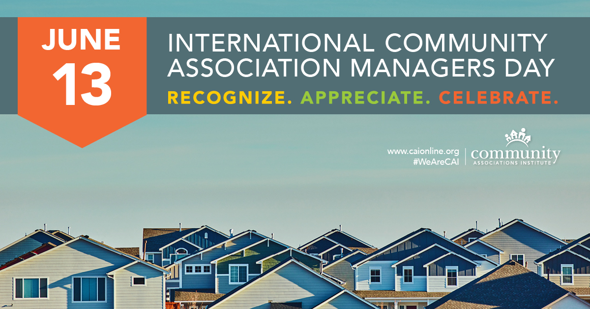 On June 13, CAI will celebrate and recognize the more than 60,000 community association managers in the U.S. and thousands more worldwide. Learn how your chapter and community can recognize + celebrate your manager: caionline.org/events/ #WeAreCAI #IntlCAMDay