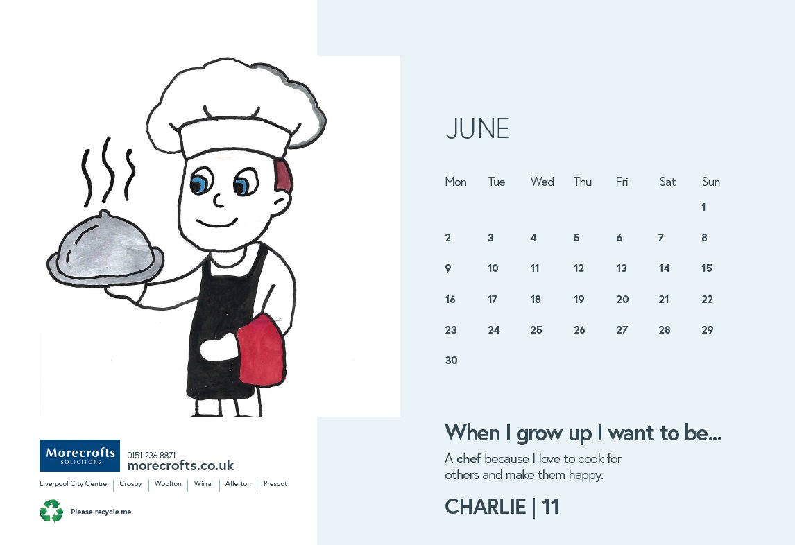 June's arrival is marked by this brilliant cartoon drawing by 11-year-old Charlie, who wants to be a chef when he grows up.

We have a lot of very ambitious and creative children in the #MorecroftsPeople family!