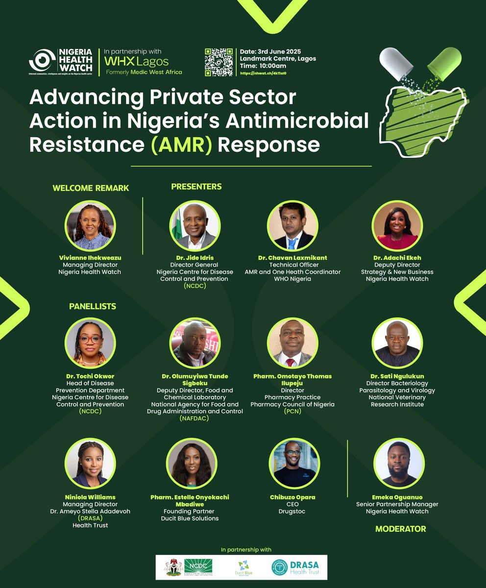 Our event on Advancing Private Sector Action in Nigeria’s Antimicrobial Resistance (AMR) Response has a stellar lineup of speakers and panellists.

Given the growing threat of AMR to public health and the urgent need for stronger multisectoral collaboration, join us as we explore