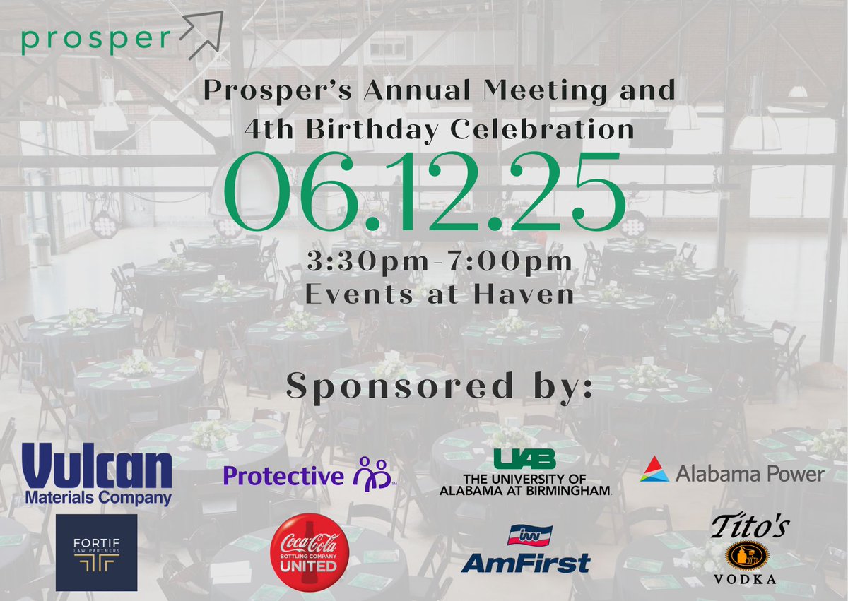 The countdown is on! Thank you to our sponsors. We can't wait to host our 300 guests on June 12th for Prosper's Annual Meeting and 4th Birthday Celebration!