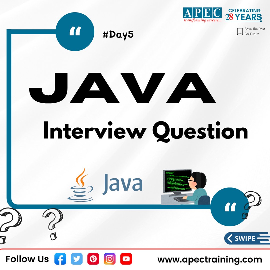 apecITtraining's tweet image. Java Interview question | APEC Training
#Day05
Q) What is JIT compiler.
New Batches Starting Register Now: - t.ly/soH_l
Thank You
-APEC Training
#JavaInterviewQuestions #JavaCodingInterview #JavaBasics #JavaDeveloper