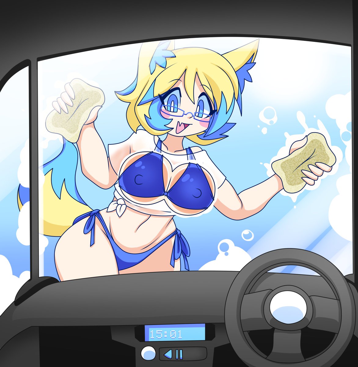 Occasionally Ciel helps out with the local charity car wash. its encouraged by her bosses, who'll take their personal vehicles in for reasons.