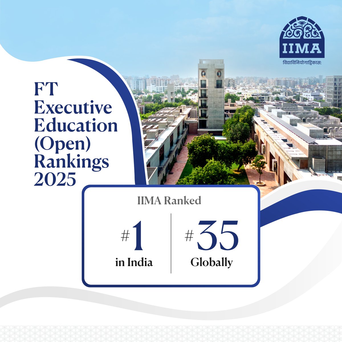 Driven by our commitment to empowering professionals through transformative executive education, IIMA has once again made its mark on the global stage.
In FT Executive Education Open Rankings '25, IIMA has been ranked #35 globally &amp; has retained #1 position in India.
#IIMAShines