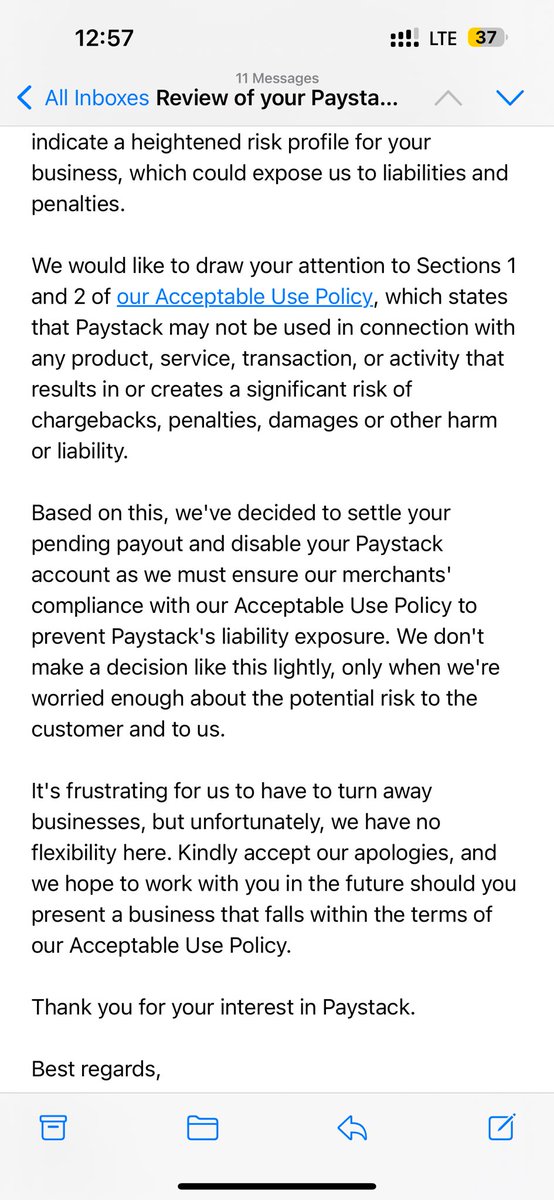 Naaa the team at Paystack 🤦‍♂️🤦‍♂️ I’ve used their api for more than 2 months, 240+ total transactions with 0 chargebacks, 3 refunds (for those I wouldn’t help). Now they disabled my business for receiving a couple of 1k GHS 💔🤦‍♂️ BTW, is there a better alternative?