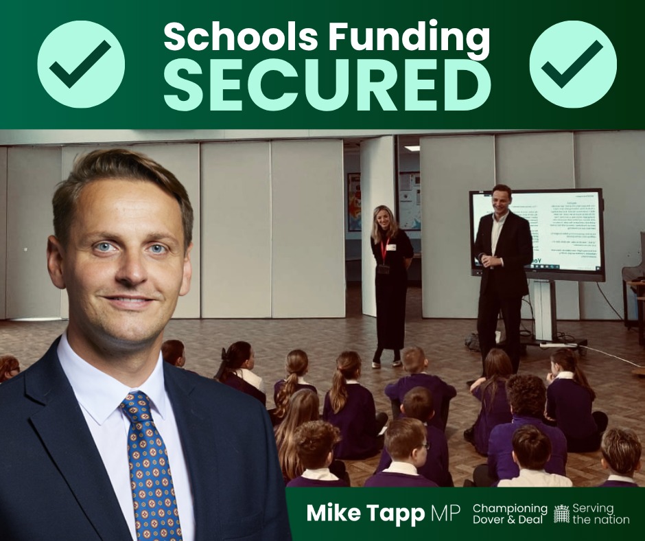 LOCAL WIN!

Children at 8 schools across Dover &amp; Deal will benefit from a share of £470million, set to fix crumbling roofs and remove dangerous asbestos - restoring pride in our classrooms and undoing years of dangerous Conservative neglect.