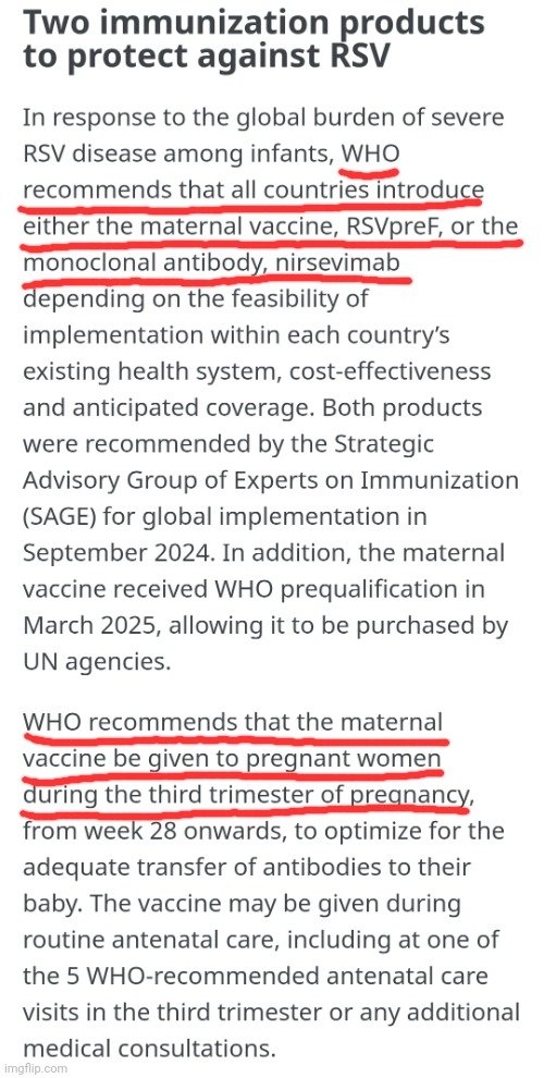 ViroLIEgy's tweet photo. The WHO recommends two RSV injections—both made in Chinese hamster ovary cell cultures, both with potentially serious side effects. One is injected into pregnant mothers, the other directly into newborns. I’ve got a safer recommendation—check the link in the comments. https://t.co/d4GtKbytpC