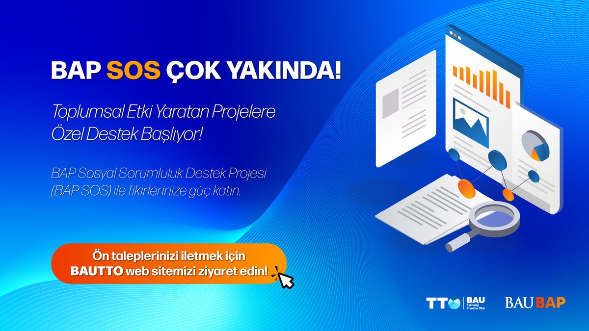 🌱BAP SOS Çok Yakında!

📢 Toplumsal etki yaratan projelere özel destek başlıyor!

BAP Sosyal Sorumluluk Destek Projesi (BAP SOS) ile fikirlerinize güç katın💪

📰 Ön taleplerinizi iletmek için;
data.bau.edu.tr/app/form?id=Gm…