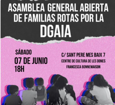 Volem recordar l'Asemblea d'aquest dissabte
La mateixa, x valorar accions i estat de la lluita q portem juntes amb altres col·lectius en xarxa
davant els abuses de l'estat com darrer responsable d'aquesta institució q ha fet molt de mal a tantes families i mares
VINA I PARTICIPA!