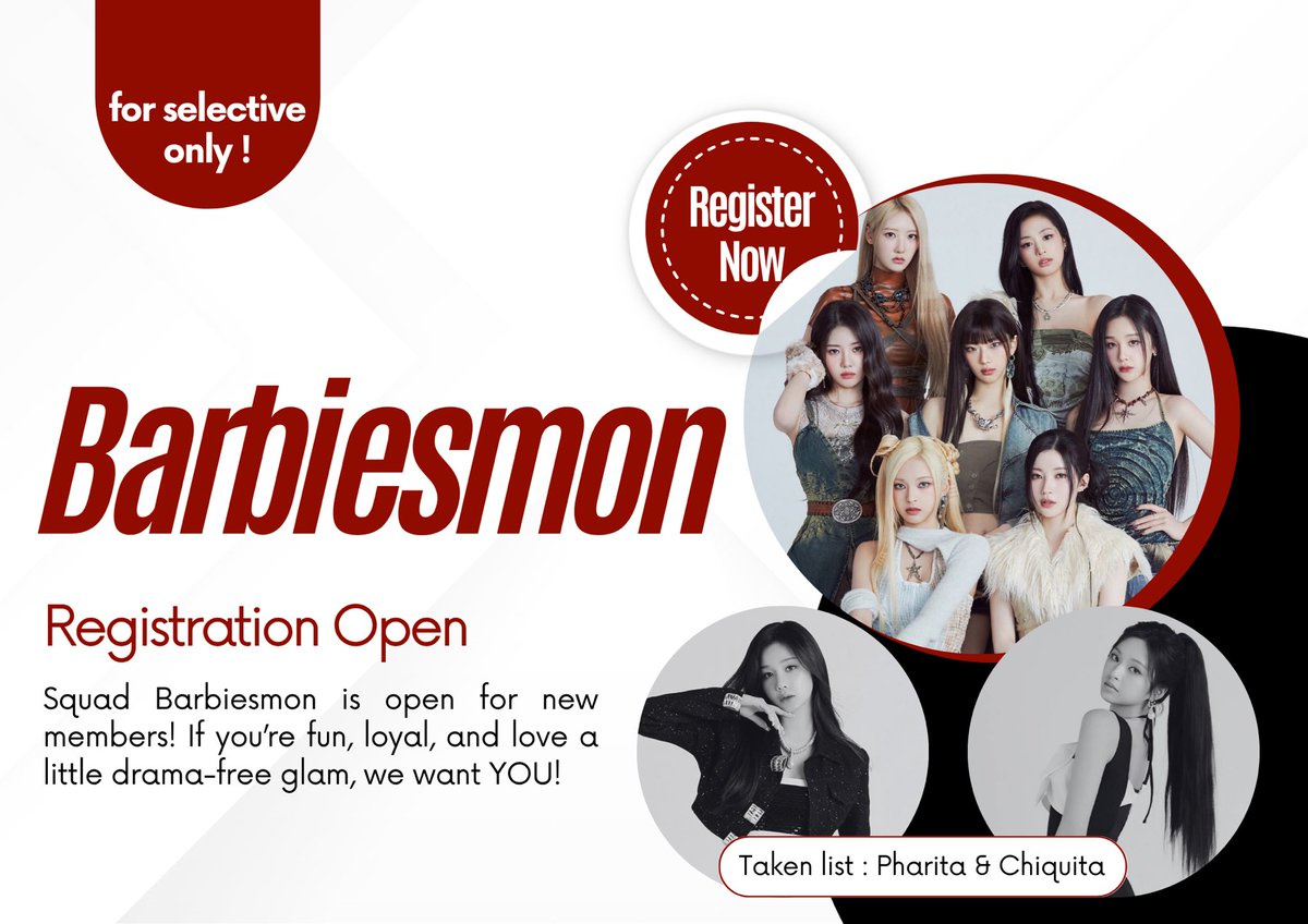 💋 Elegance begins with the right circle.
Barbiesmon is now opening its doors — selectively.
If you embody loyalty, charm, and effortless grace, you may just belong with us.

⭐ Drama-free. Sophistication guaranteed.
Currently taken: Pharita &amp; Chiquita.
Are you next?