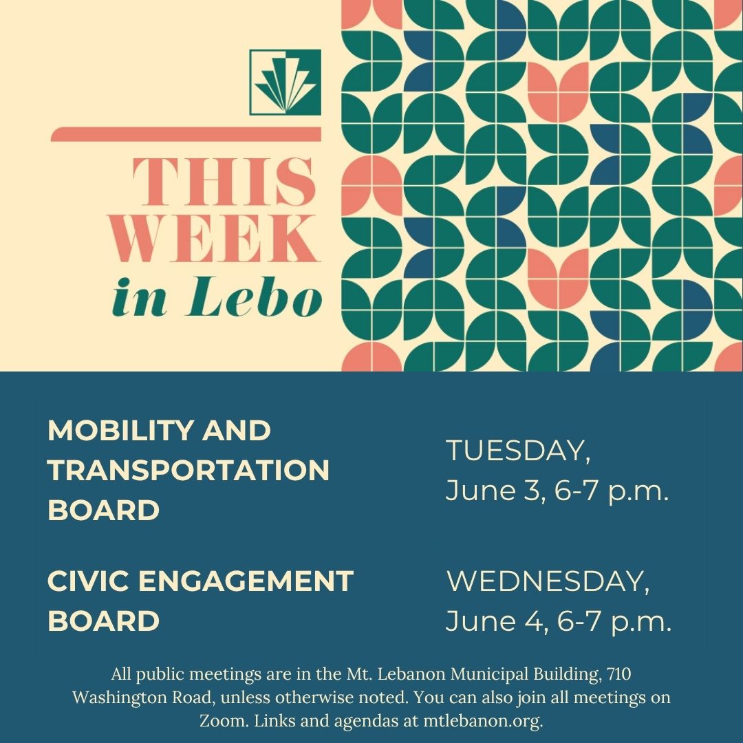There are two municipal meetings this week:
🗓️ Mobility and Transportation Board: Tuesday, 6-7 p.m.
🗓️ Civic Engagement Board: Wednesday, 6-7 p.m.