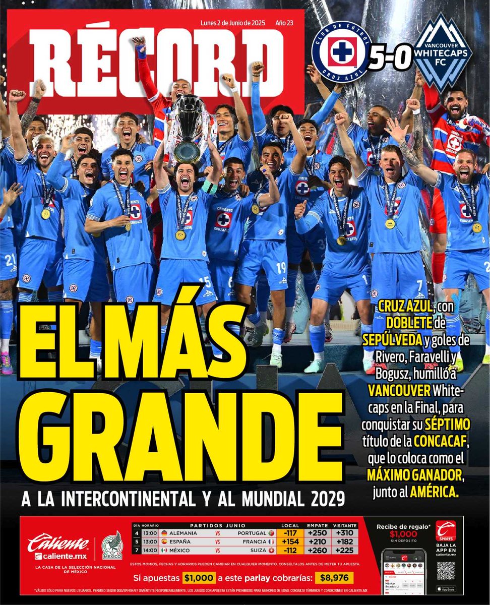 #HoyEnTuRÉCORD

EL MÁS GRANDE

Cruz Azul aplastó a Vancouver y llegó a su séptima Concachampions, igualando a América como el más ganador

bit.ly/455md82