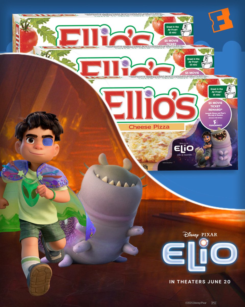 Pizza night meets movie night... and you get a deal out of it? Yes, please. 🍕🎟️

In celebration of Disney and Pixar’s Elio, get $5 OFF your Fandango ticket when you buy 3 BOXES of Ellio’s Pizza. Go to the link below to enter our sweepstakes. 👽